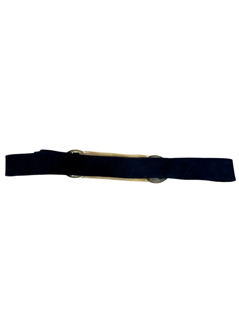 Vtg 90s Black Suede Ornate Gold Medallion Statement Waist Belt Sz S/M Leather